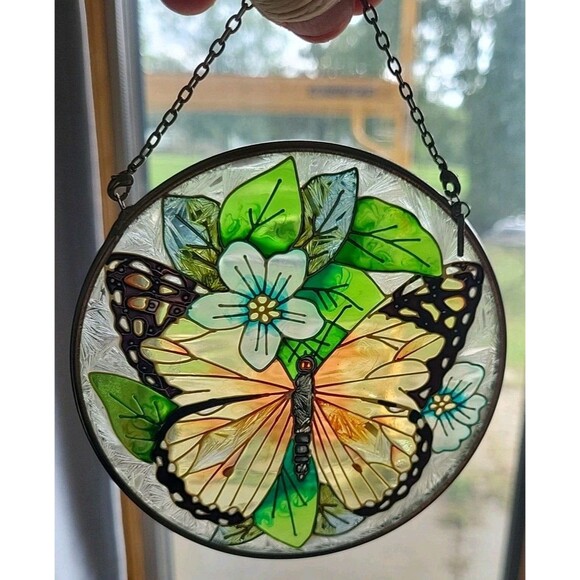 Amia Butterfly Flowers  Suncatcher Monarch Orange Colorful Stained Glass 4.5" - Picture 1 of 7